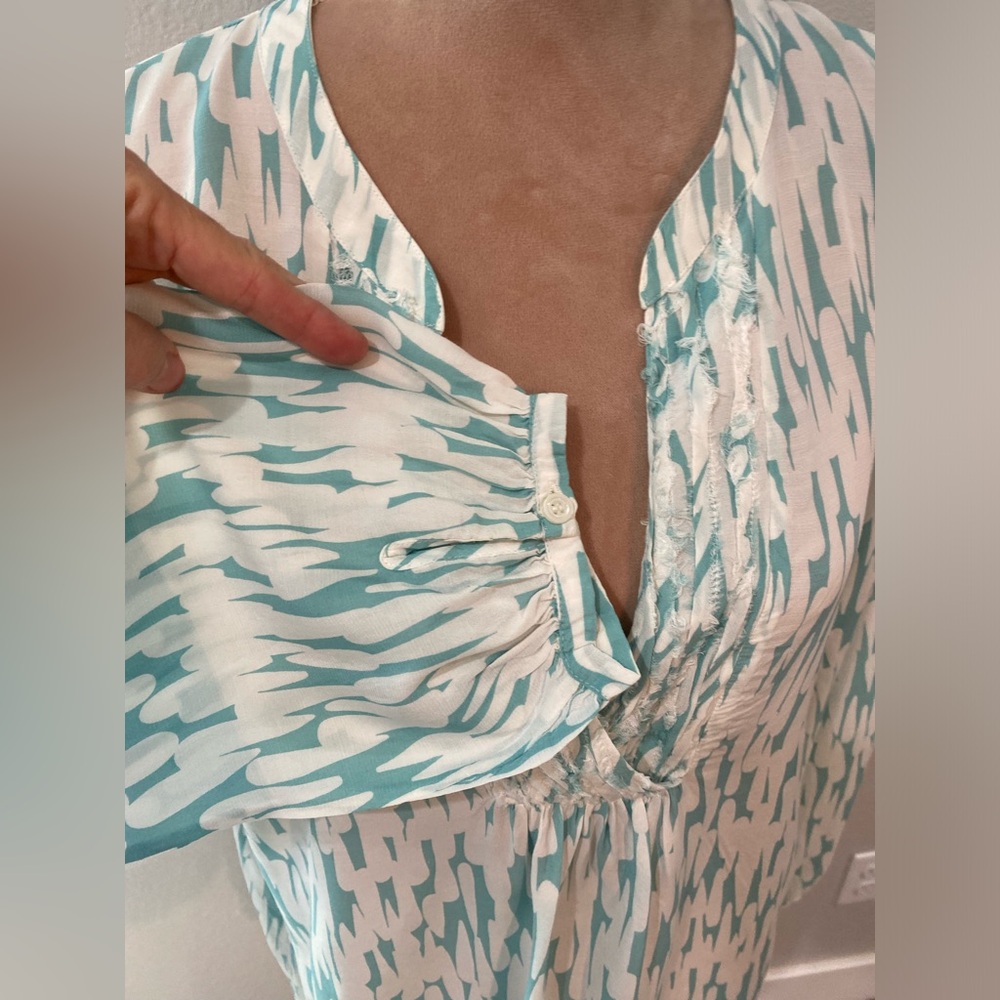 Boden Teal and White Blouse - Picture 4 of 7